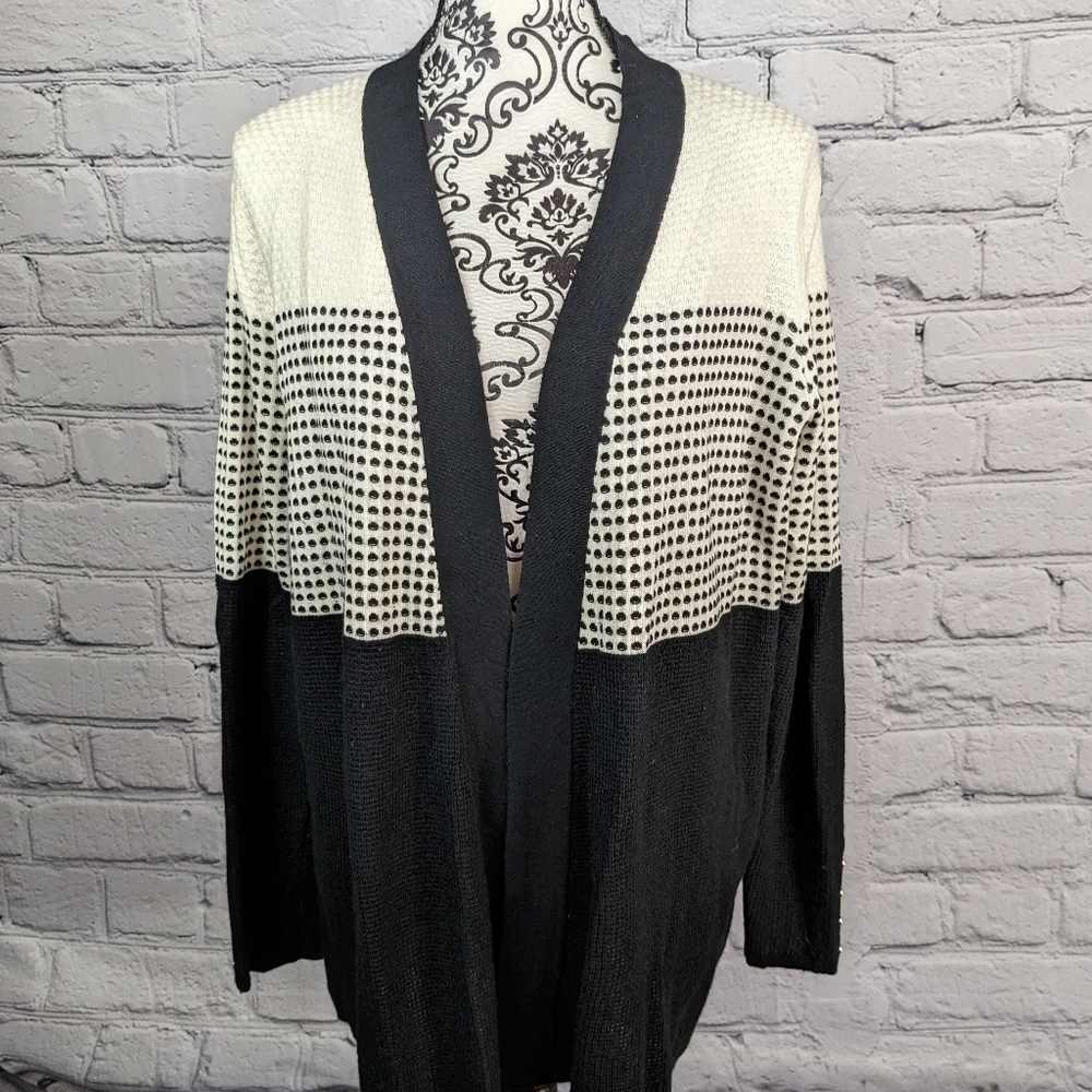 Charter club womens open front long sleeve color block sz l knit sweater bb06
